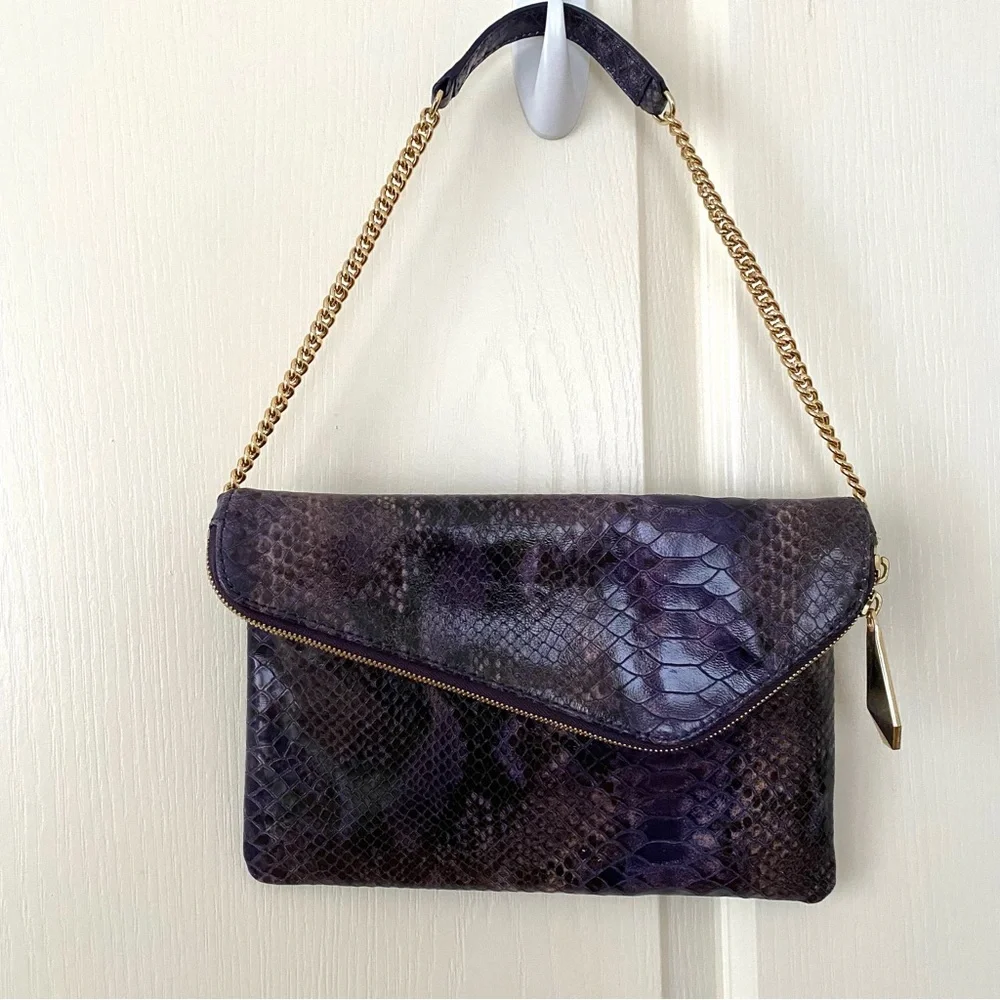 Henri Bendel Vintage Purple Snake Prink Leather Envelope Clutch Shoulder Bag - Picture 1 of 12